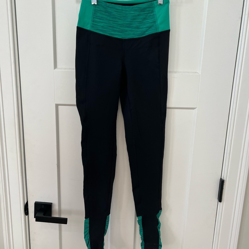 Black & Teal High-Waist Athletic Leggings